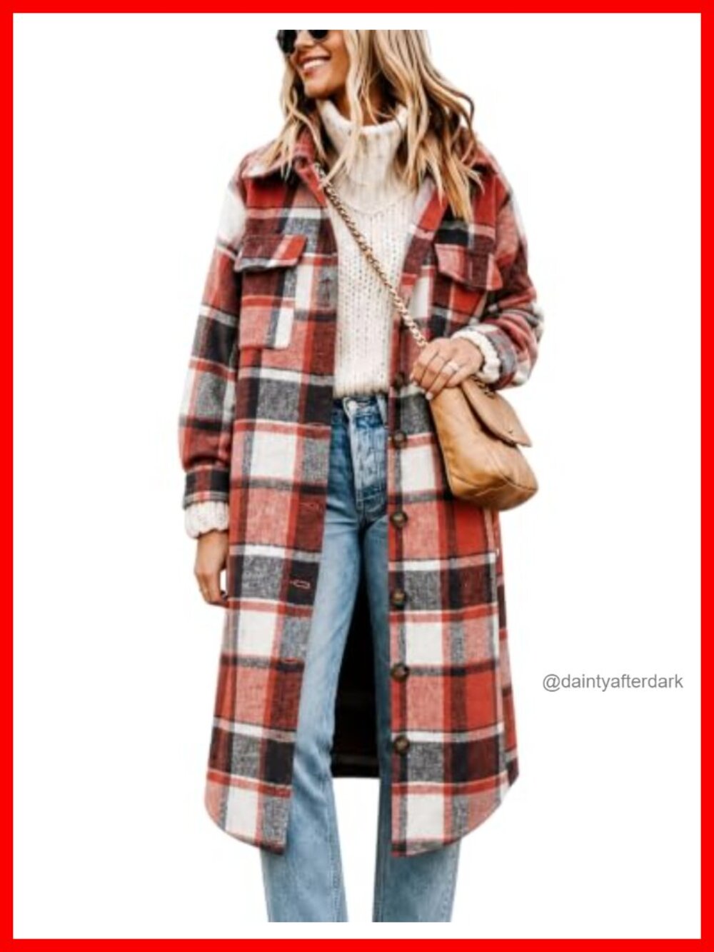 Oversized Plaid Shacket Flannel Shirt Jacket Button Down Long
